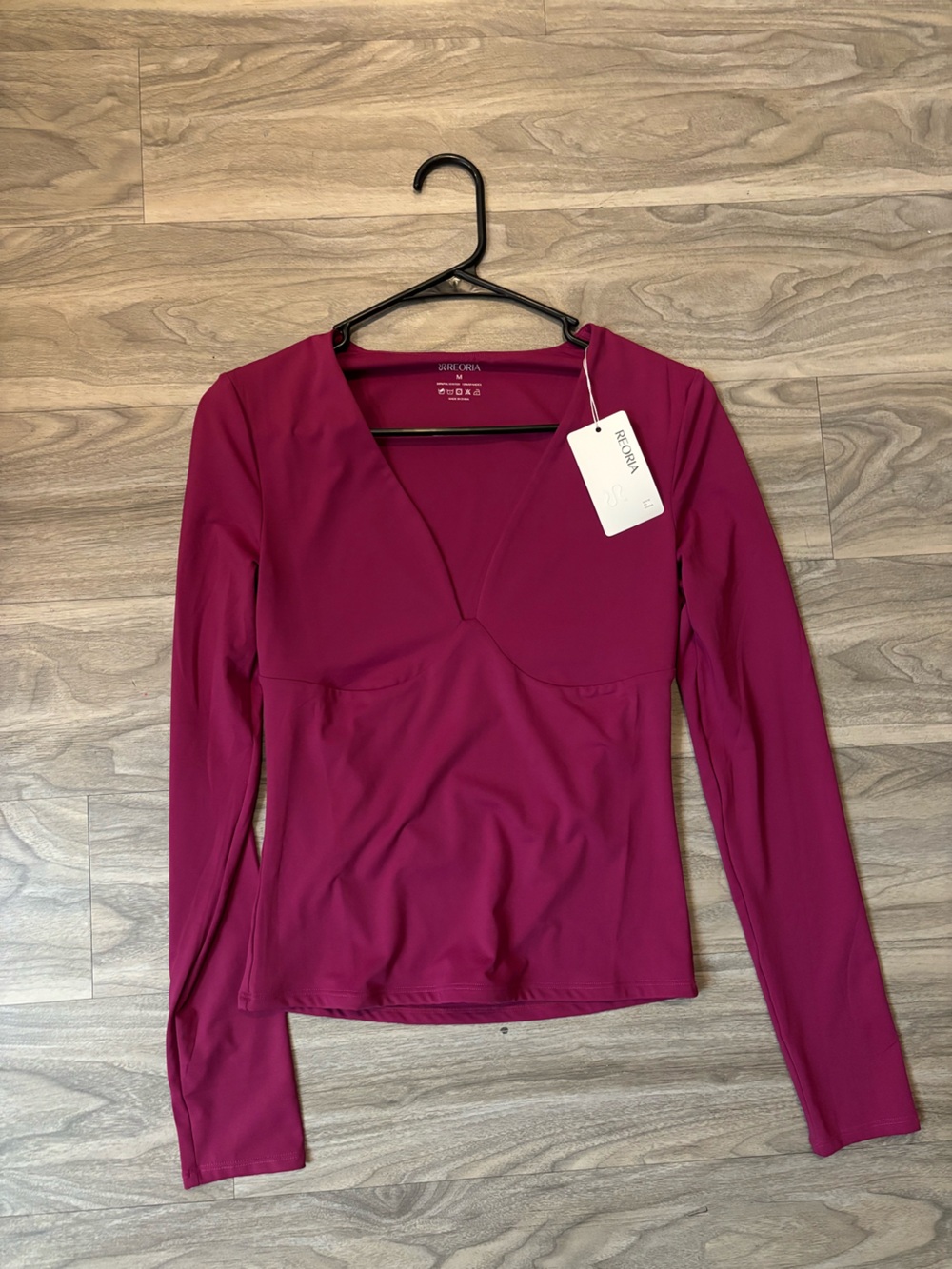 ReoRia Long-Sleeve V-Neck Top in Berry